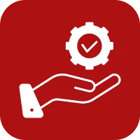 Hand holding gear with checkmark icon