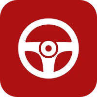 Steering wheel icon on red background